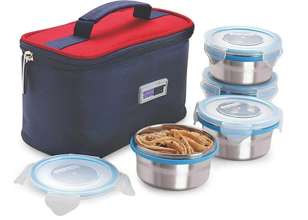 Steel Lock Airtight Lunchbox With Insulated Bag 4 pc 200 ml The